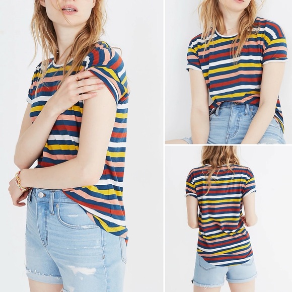Madewell Whisper Cotton Crewneck T-Shirt in Lennie Stripe - Picture 1 of 6